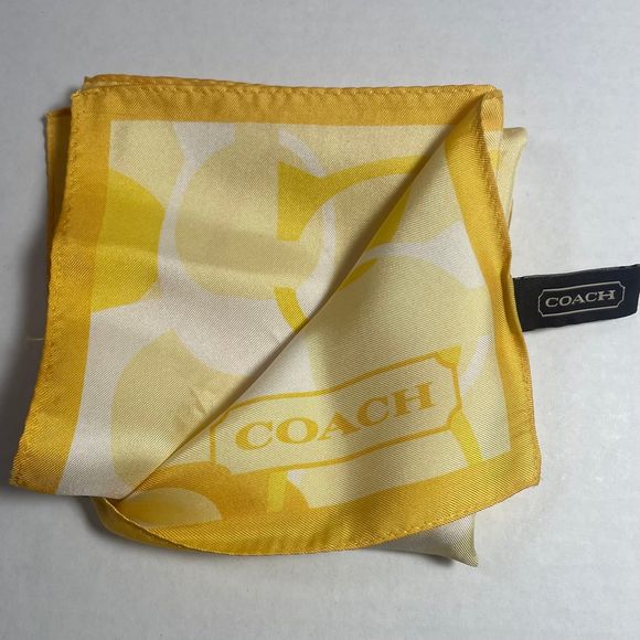 NWOT Coach 100% silk scarf beautiful bright yellow PRICE FIRM NO DISCOUNTS - Picture 8 of 10